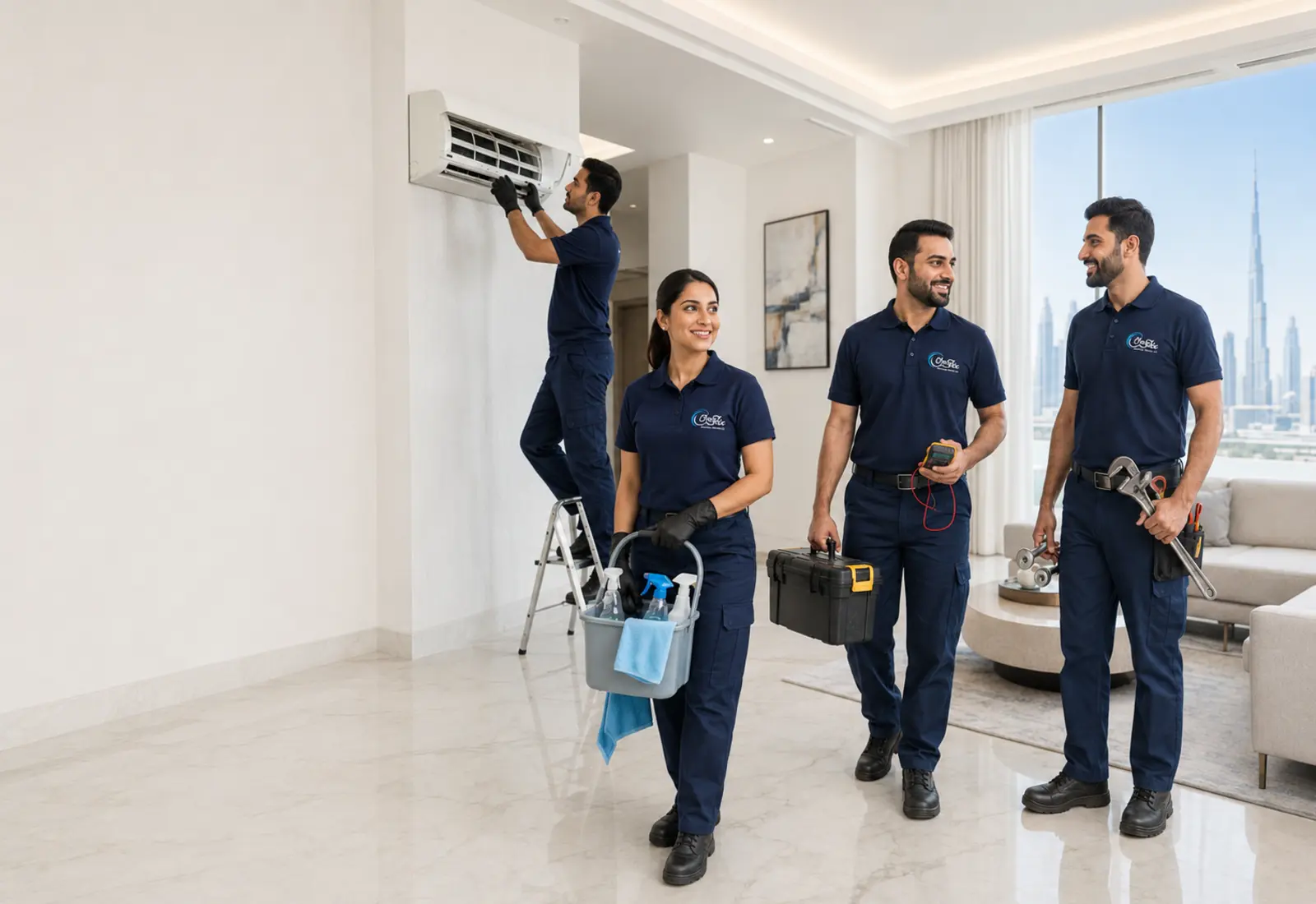 Onesfix professionals providing AC, cleaning, electrical and technical services